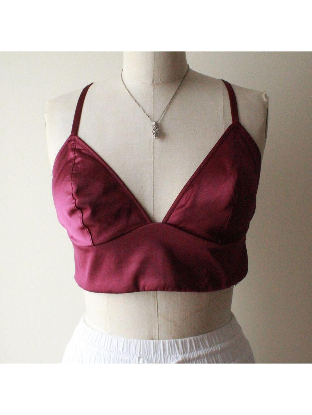 Victoria's Secret Burgundy Satin Bralette with Lace Trim and Adjustable Straps